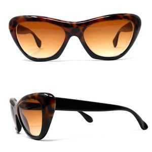 Vintage 1980’s Black Animal Print Sunglasses, Slight Cateye, Made in France